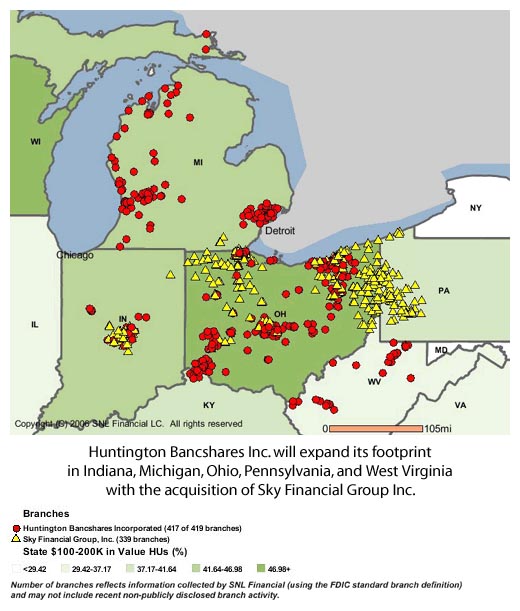 Combined Branch Footprint for Huntington and Sky American Banker