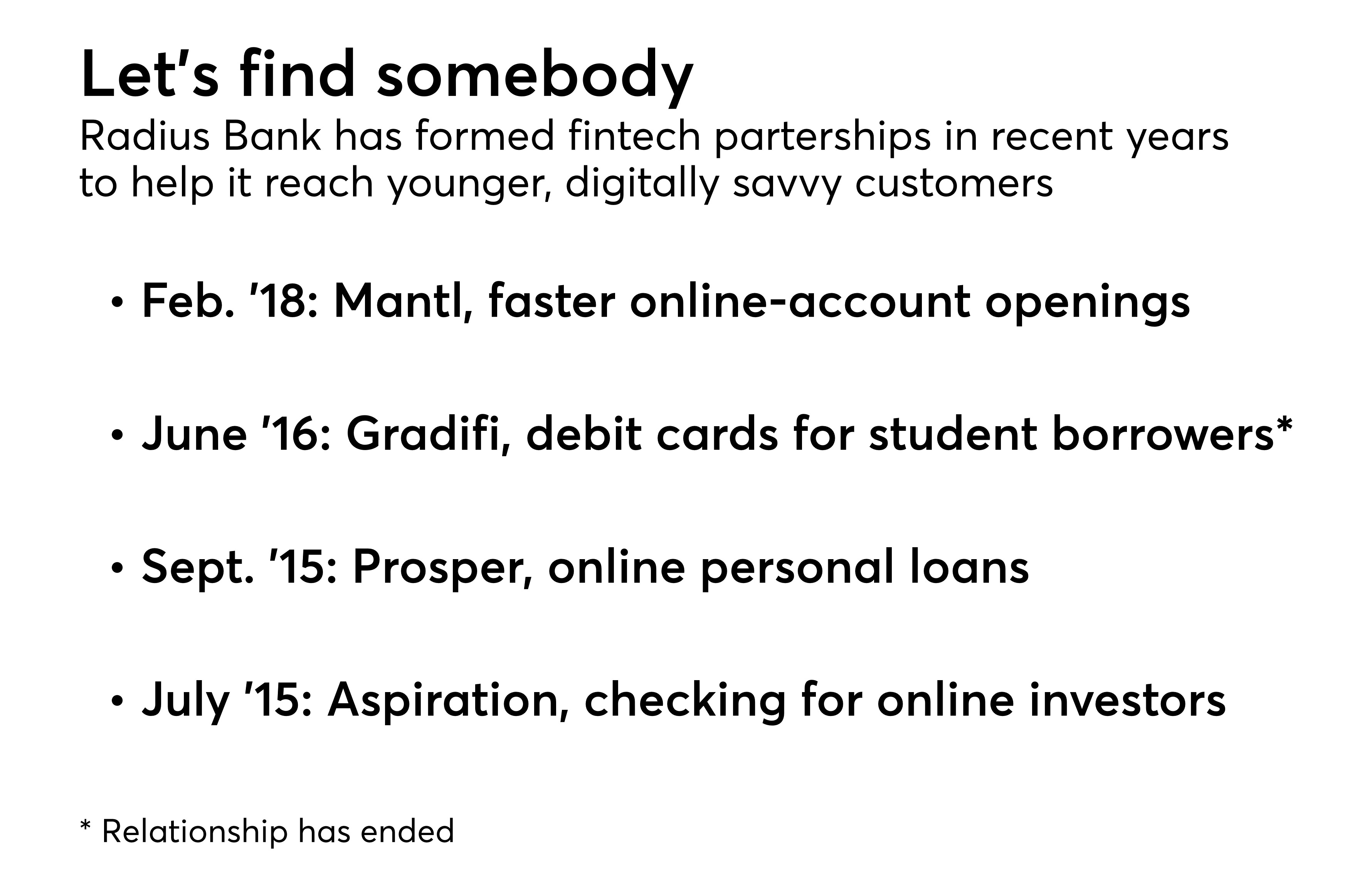 Fintech partnerships can work (see Radius Bank) American Banker