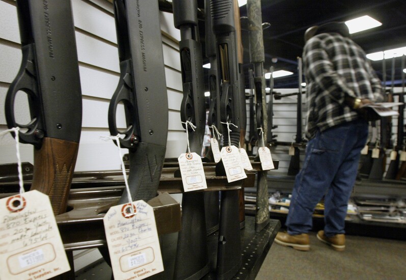 Rifles for sale at Vance's gun store in Columbus, Ohio.