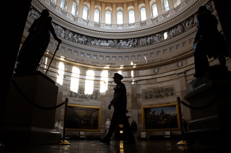 A police officer in the U.S. Capitol rotunda in Washington, D.C.