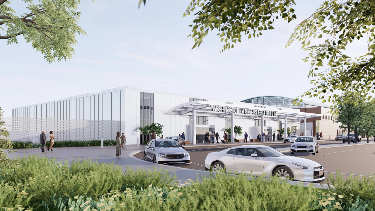 A rendering of a new terminal building at Washington Manassas Airport