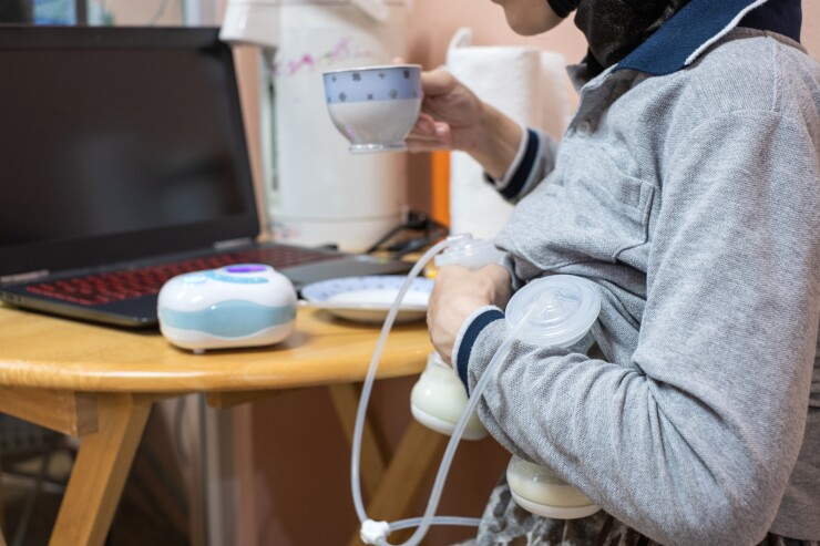 A woman pumping at work.