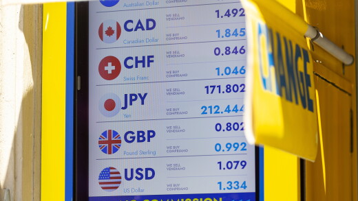 A picture of a display of exchange rates.