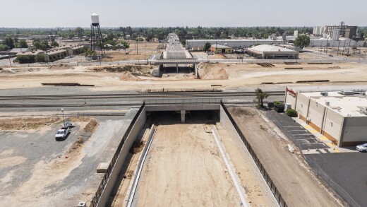 Underpass construction for California high-speed train.