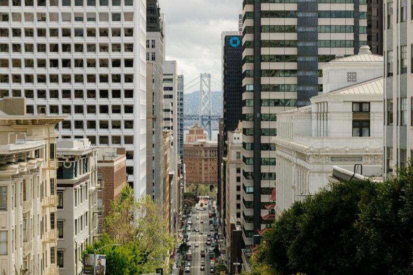 Buildings on California Street in the Financial District of San Francisco, California, US, on Wednesday, May 3, 2023. San Francisco's office-vacancy rate soared to a record 27.6% at the end of 2022, compared with just 3.7% before the pandemic. Photographer: Jason Henry/Bloomberg