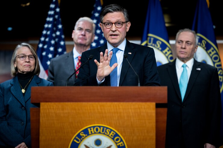 House Speaker Mike Johnson during a news conference at the U.S, Capitol