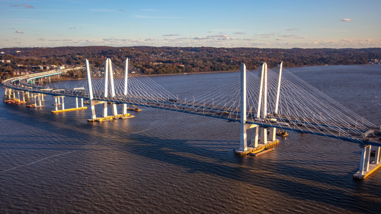 A November 9, 2019 view of the New York State Thruway's Governor Mario M. Cuomo Bridge across the Hudson, which replaced the Tappan Zee Bridge.