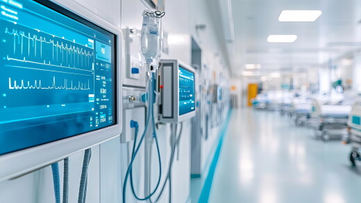 Healthcare facility with smart building technology for energy conservation, eco-friendly design, green healthcare.