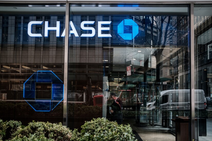 JPMorgan Chase signage is displayed at a bank branch in New York.
