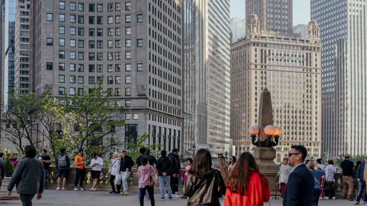 Tourists on a street in downtown Chicago