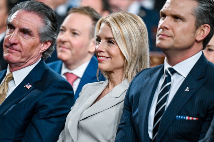 U.S. Attorney General Pam Bondi, pictured center, during the State of the Union speech in Washington D.C. on Tuesday.