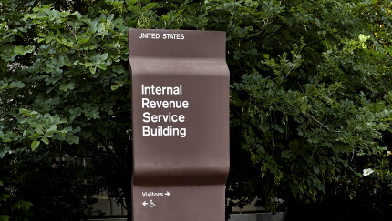 Sign in front of IRS building in Washington, D.C.
