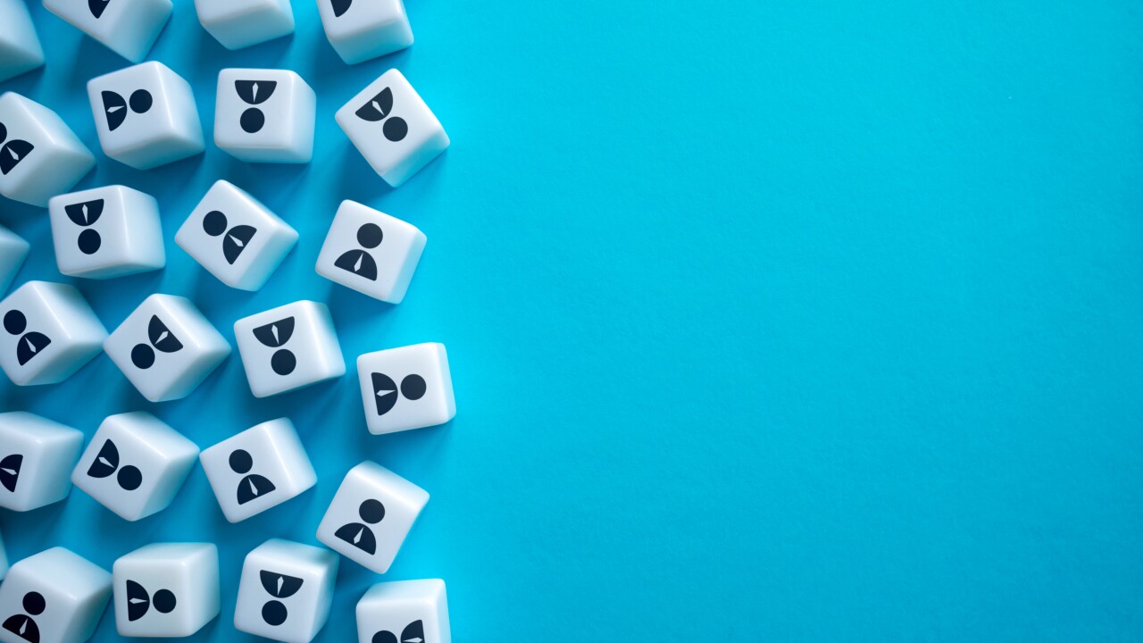 Lots of workers symbols on blocks on a blue background. Employees, candidates for vacancies. HR recruitment of personnel. Human resources. Labor market. Applicants. Social group.