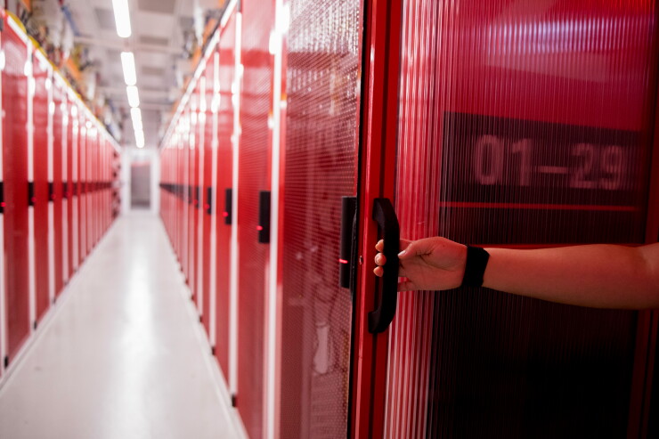 A picture of the interior of a data center