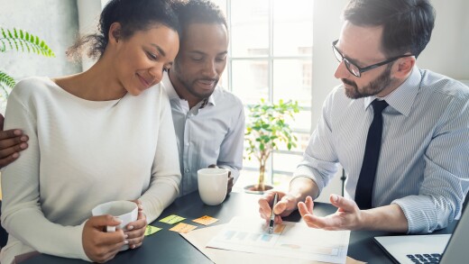 Family couple consultations with a lawyer or insurance agent.