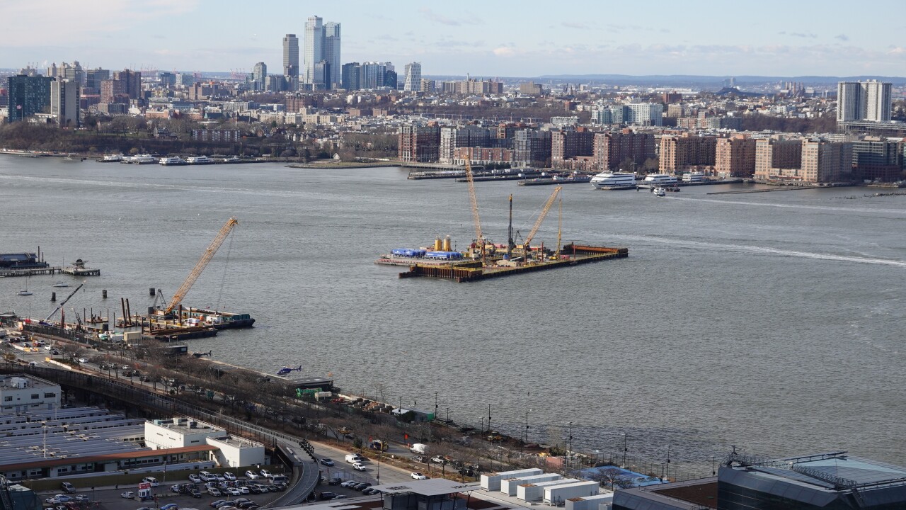 Ground stabilization work in the Hudson River as part of the Gateway Hudson Tunnels project.