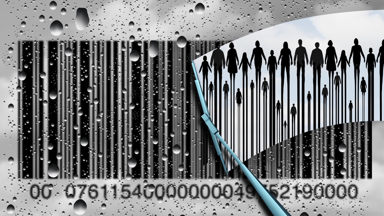 Conceptual image showing a windshield wiper revealing individual customers from a bar code