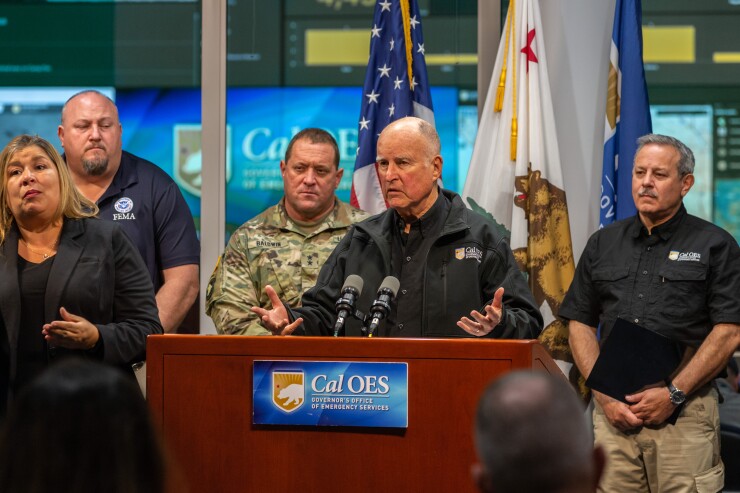 California Gov. Jerry Brown speaks at a Nov. 11, 2018 press conference about the state's efforts to fight three major wildfires.