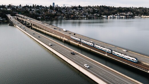 Sound Transit test train on line across Lake Washington
