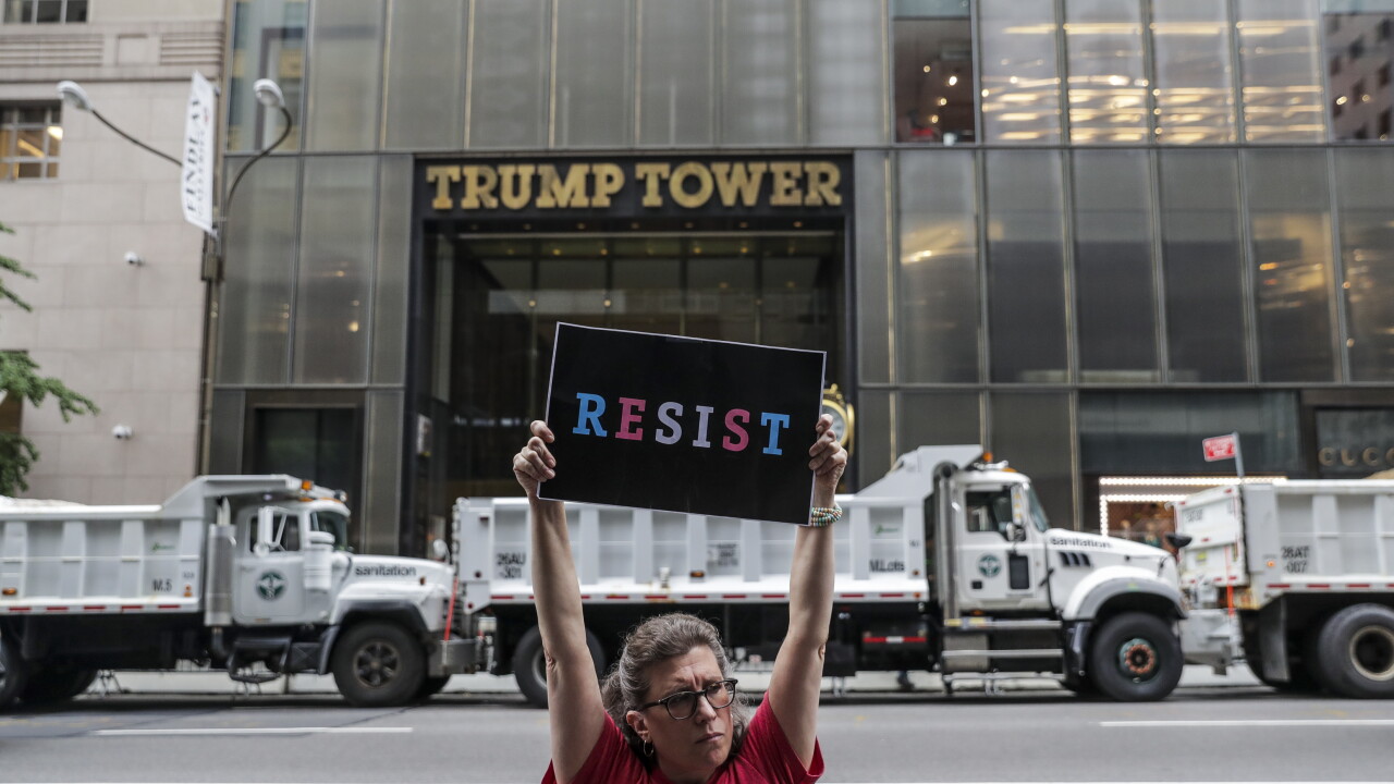 Protester outside Trump Tower