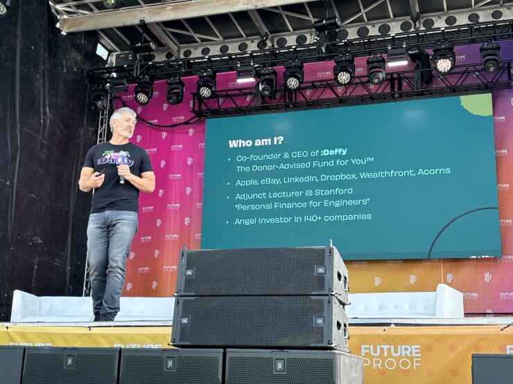 Daffy CEO Adam Nash spoke at this week’s Future Proof conference in Huntington Beach, California.