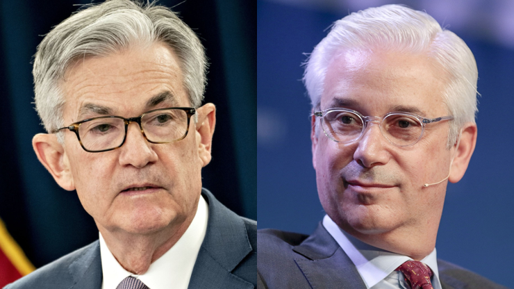 The question of whether to lift Wells Fargo's asset cap in the midst of a crisis is a complicated one for Fed Chairman Jerome Powell, left. As recently as March 10, Wells Fargo CEO Charlie Scharf said that he believes the $1.95 trillion cap is appropriate.