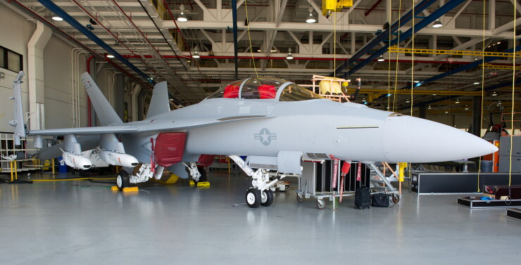 F/A-18F Super Hornet plane in Boeing assembly facility in St. Louis