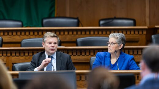 Washington Sen. Majority Leader Jamie Pedersen, D-Seattle, and House Speaker Laurie Jinkins, D-Tacoma.
