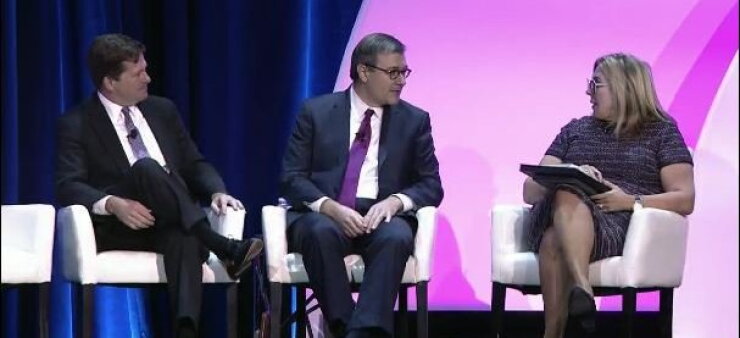 (left to right) SEC chairman Jay Clayton, SEC chief accountant Wesley Bricker and CAQ executive director Cindy Fornelli at the AICPA Conference on Current SEC and PCAOB Developments