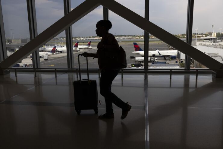 A passenger at LaGuardia Airport in New York.