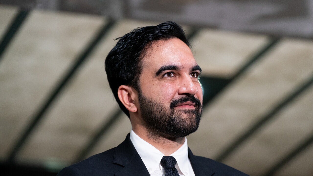 Zohran Mamdani, mayor of New York, during an announcement on municipal grocery stores at a Campaign for Hunger community food distribution center in Brooklyn