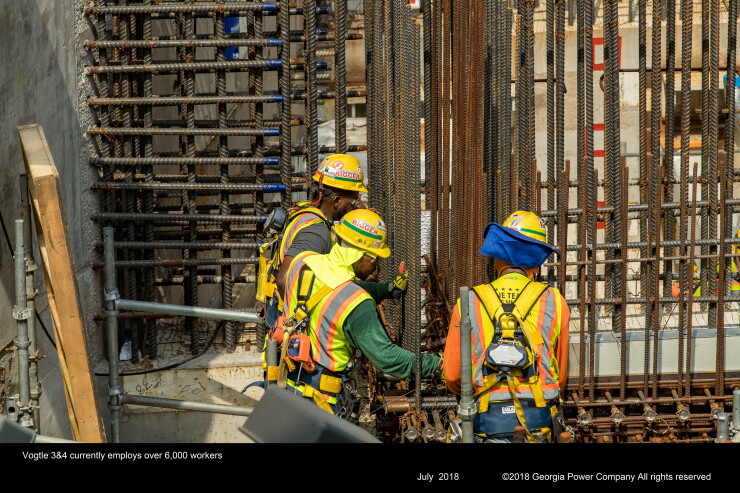 Construction workers at the Vogtle nuclear plant in Georgia in July 2018.