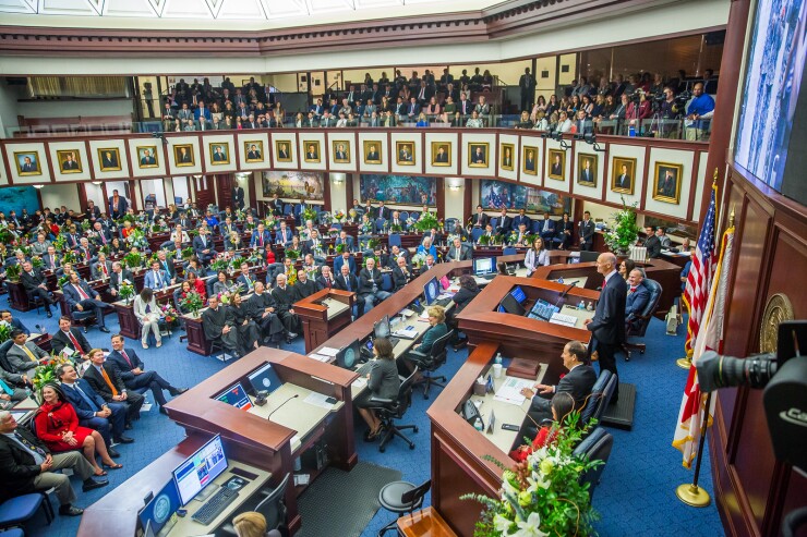 Florida Gov. Rick Scott addresses a joint session of the Legislature on Jan. 9, 2018.