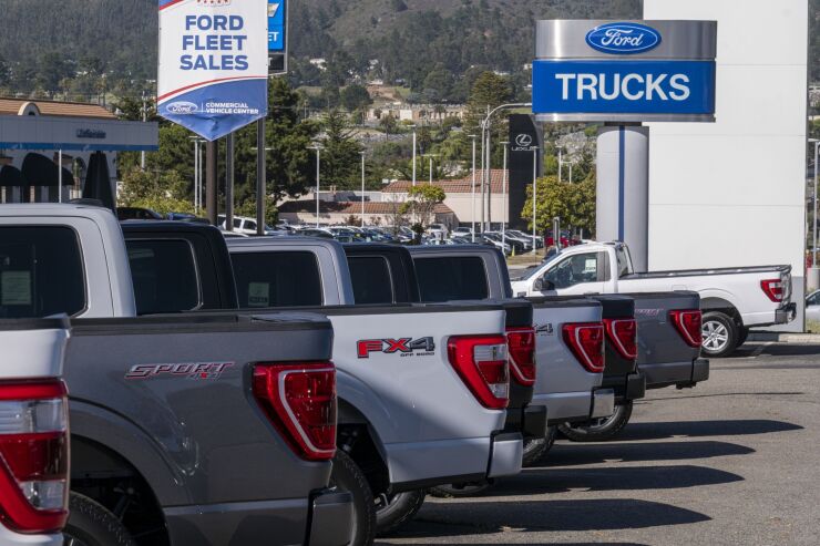 Ford F-150 pickup trucks at a dealership in Colma, California, US, on Friday, July 22, 2022. Ford Motor Co. is expected to release earnings figures on July 27. Photographer: David Paul Morris/Bloomberg