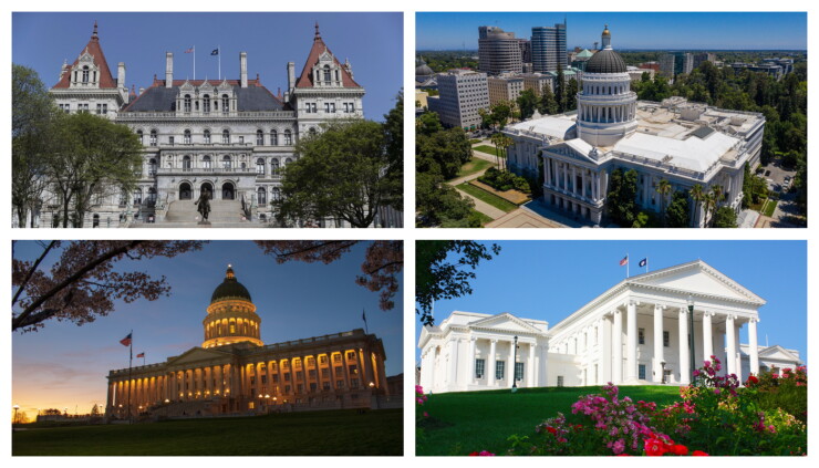 New York, California, Virginia, Utah capitols