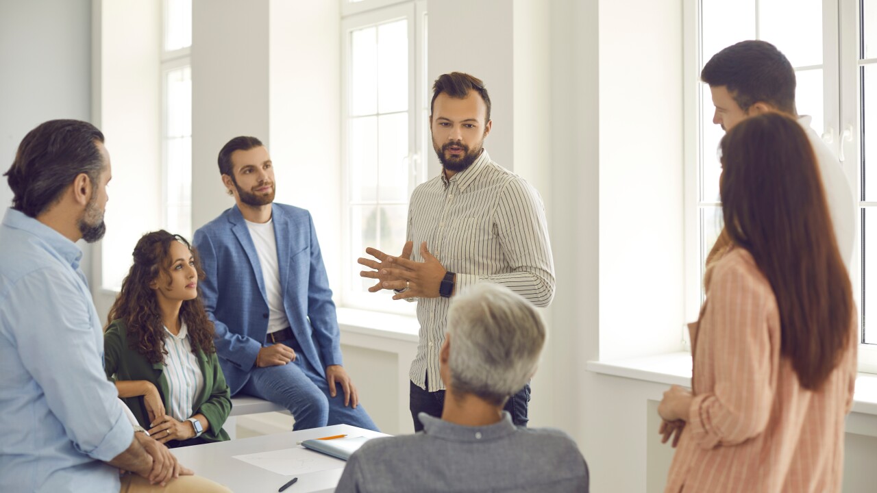 Employees talking