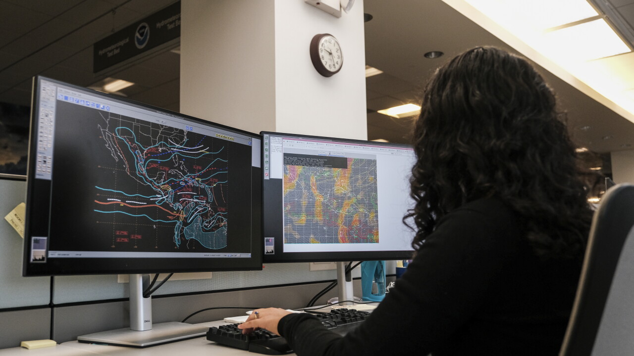 A meteorologist monitors weather activity in College Park, Maryland.