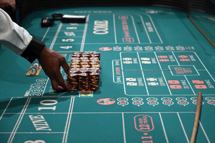 A craps table at a Las Vegas casino