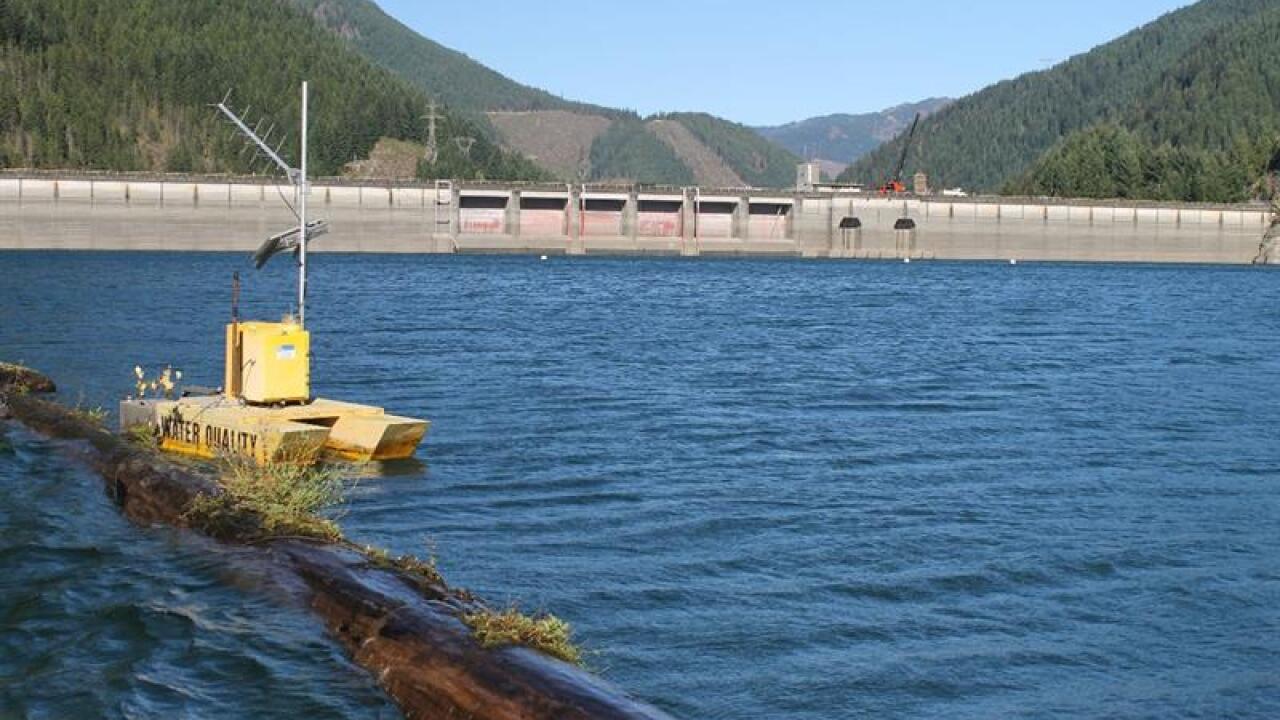 A water testing site at the Detroit Lake reservoir, a drinking water source for Salem, Oregon.