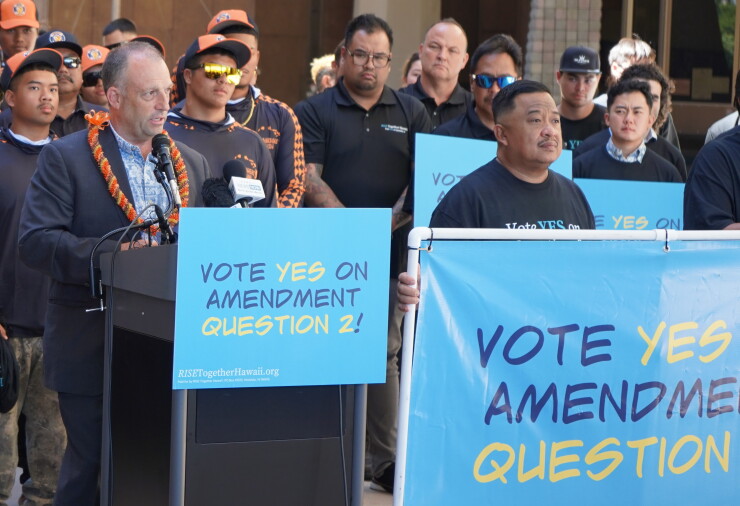 Hawaii Gov. Josh Green speaks at a rally