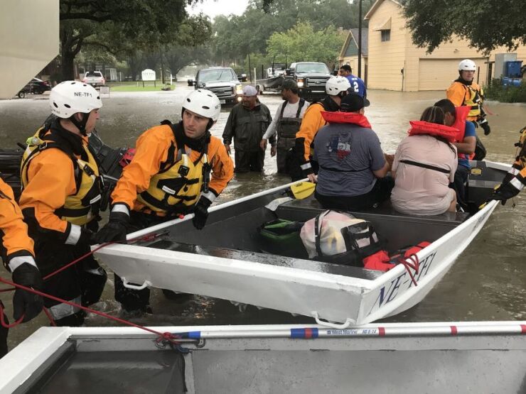 A FEMA Urban Search and Rescue team deployed to support response to Hurricane Harvey in Texas