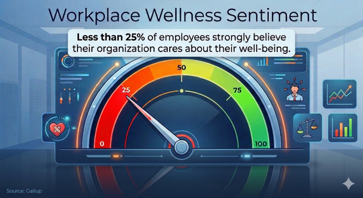 Chart showing low employee sentiment about workplace wellness authenticity