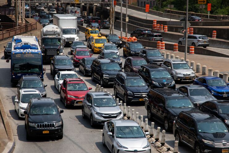 Traffic exits the Ed Koch Queensboro Bridge in Midtown Manhattan.
