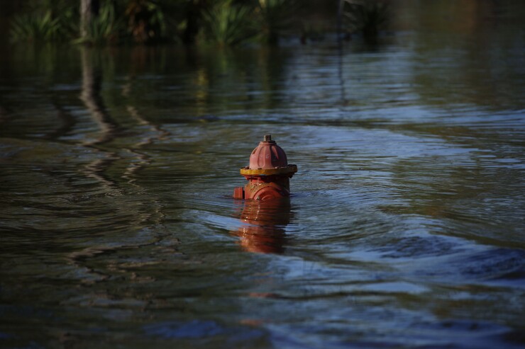 Fire hydrant flooded by Hurricane Delta in 2020 in Lake Charles, Louisiana