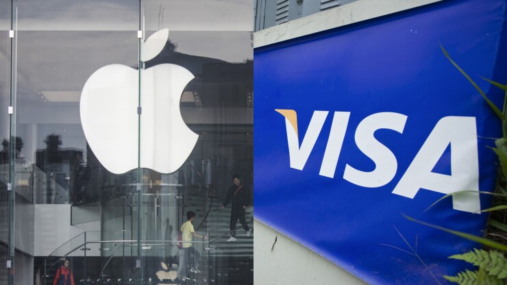 Apple and Visa signage