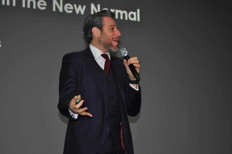 Sasha Strauss, founder of brand-strategy consultancy Innovation Protocol, speaking during the 2017 California & Nevada Credit Union Leagues' annual conference.