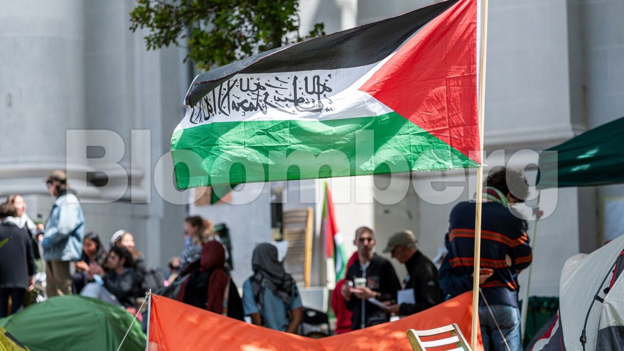 Pro-Palestinian demonstrators at an encampment on the University of California, Berkeley campus