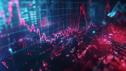 Dynamic digital stock market chart with realtime data analysis and forecasting