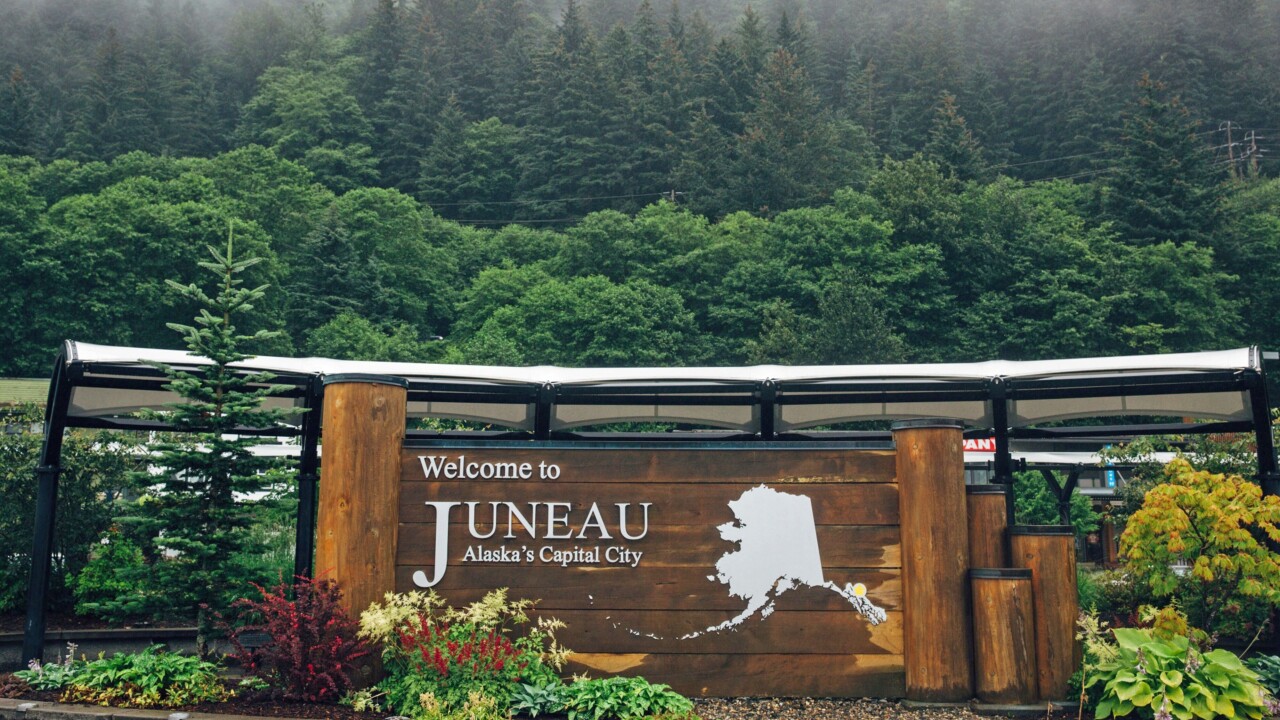 Sign saying 'Welcome to Juneau, Alaska's Capital City'