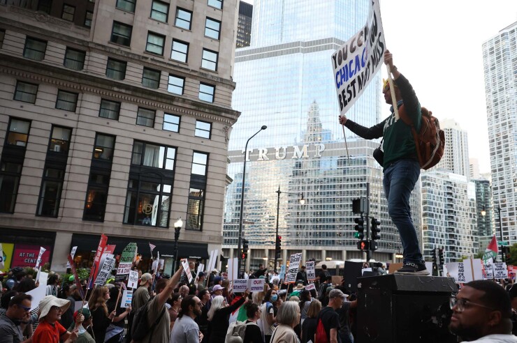 Chicago demonstrators outside Trump International Hotel & Tower